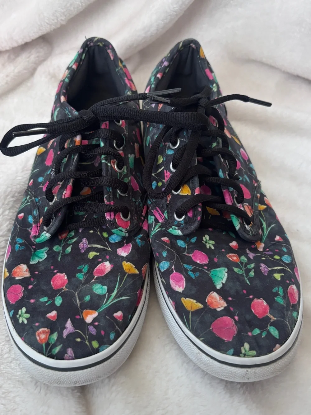 Vans Authentic Flora Print Floral Canvas Sneakers Womens 9.5 Black Multicolor
